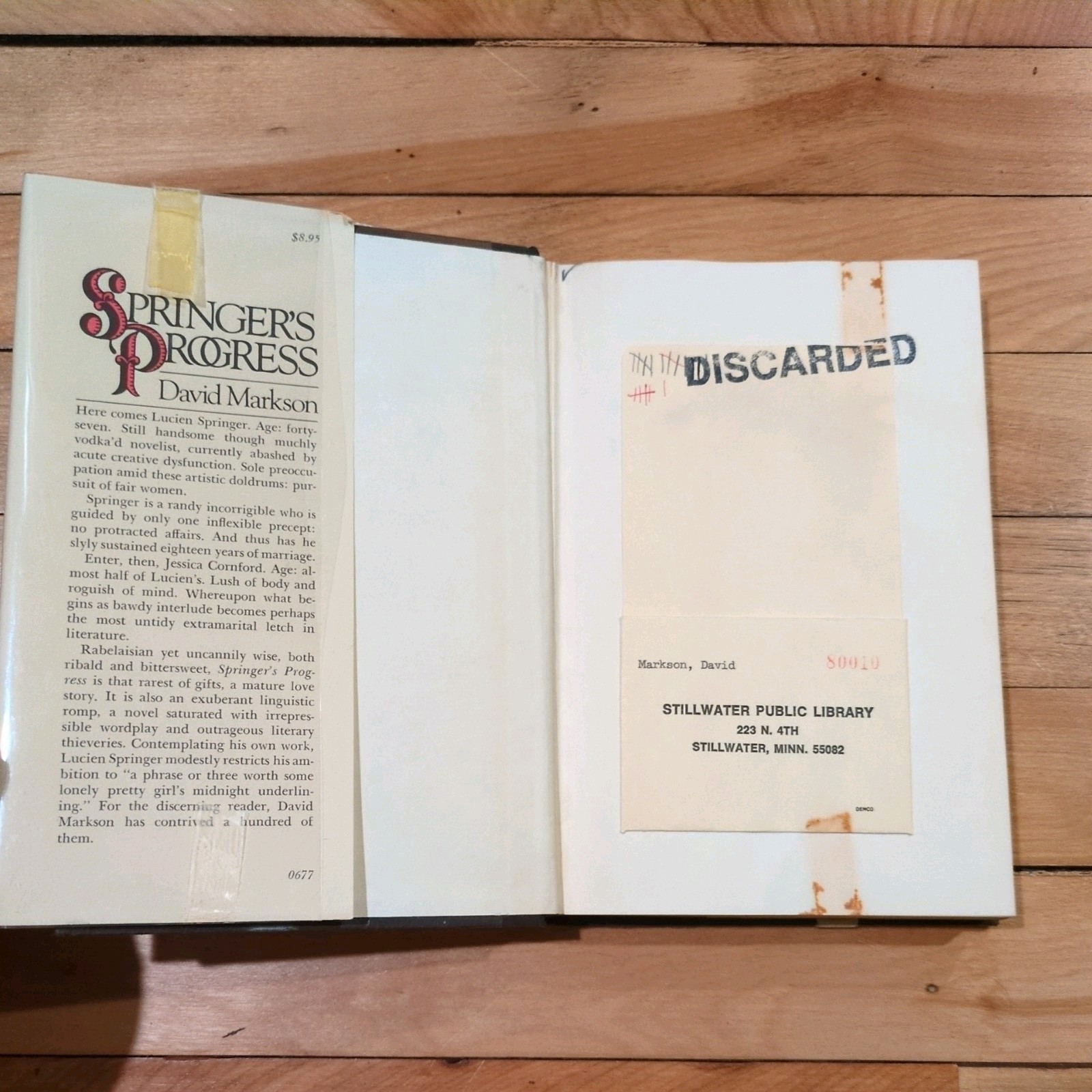 David Markson ~ SPRINGER’S PROGRESS 1st Edition 1977 Hardcover Ex-Library