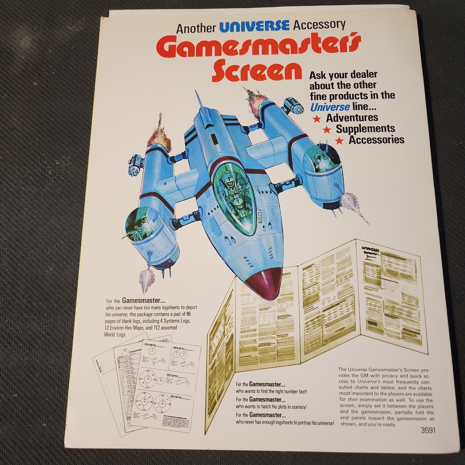 Universe SPI Games Masters Screen Game Book Logs 1981 Dragon Quest