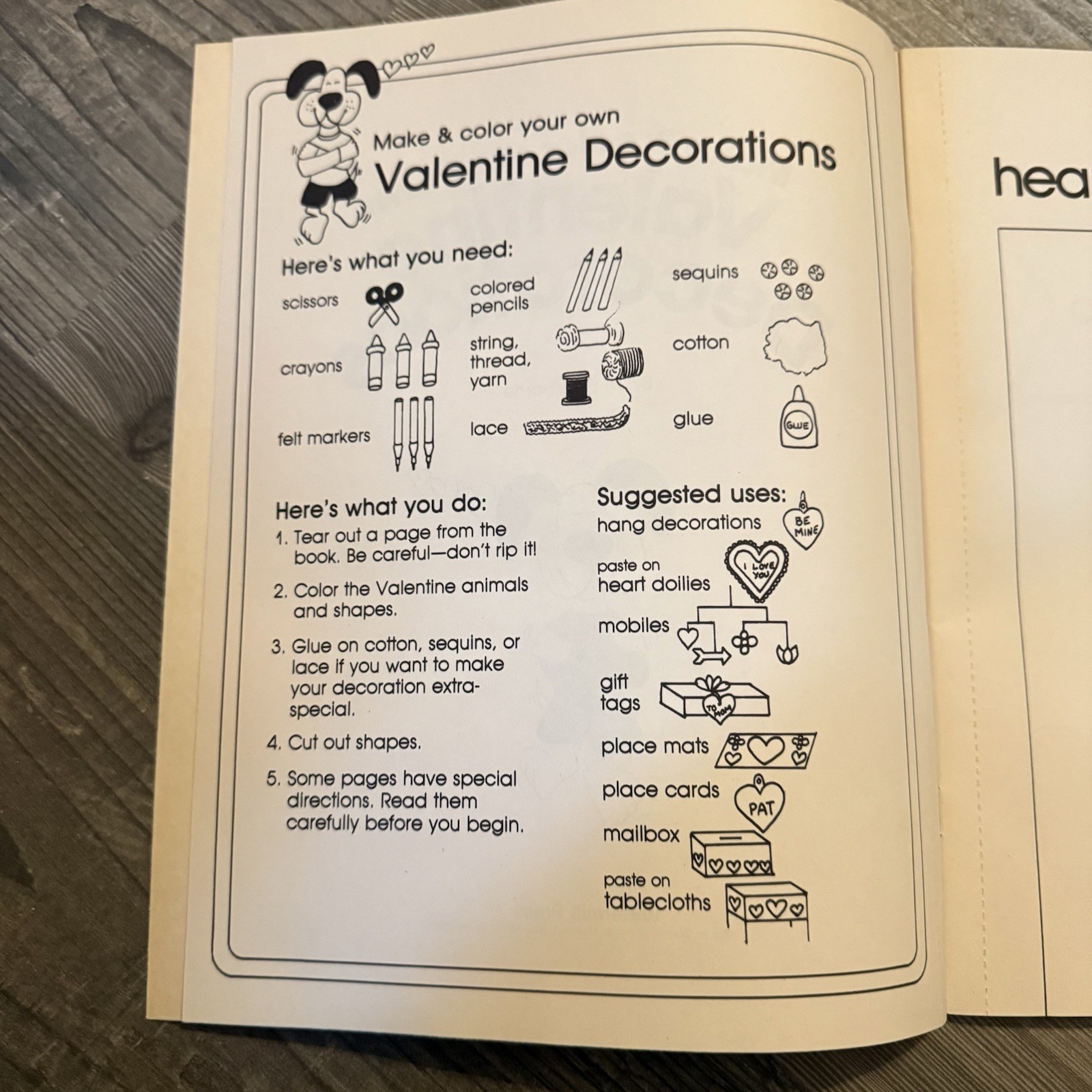 Vintage 80s Make & Color your own Valentine Decorations 16 Pages