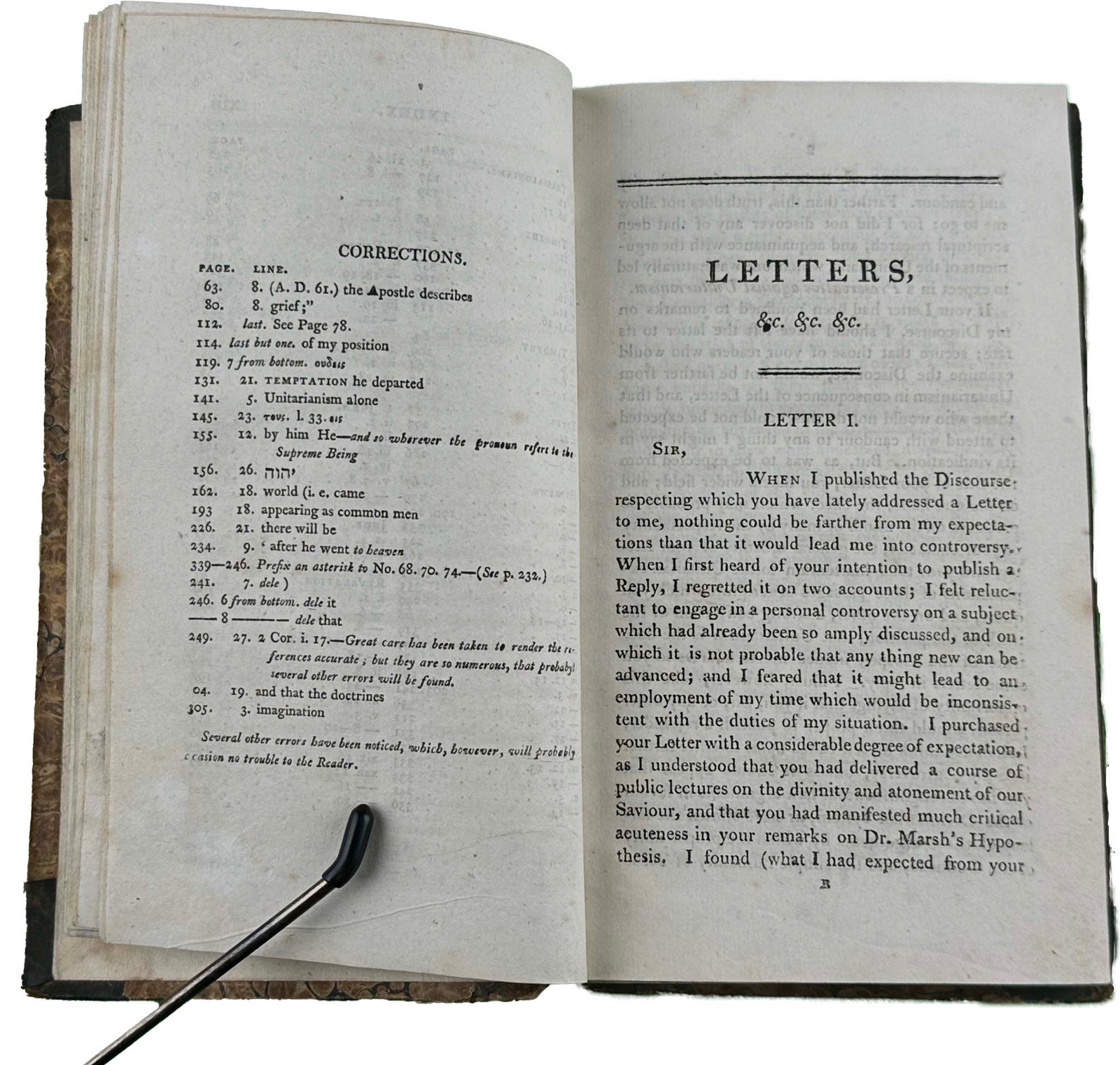 Letters on Unitarianism by Carpenter, Rare, 1809