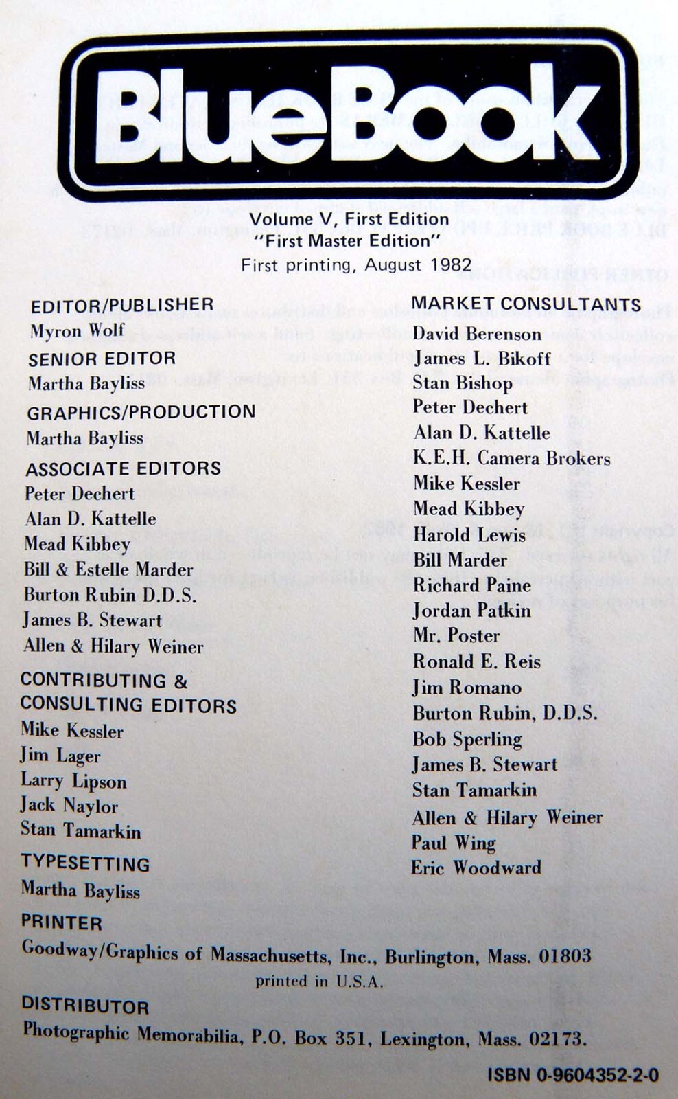 BlueBook Illustrated Price Guide to Collectible Cameras by Myron S. Wolf