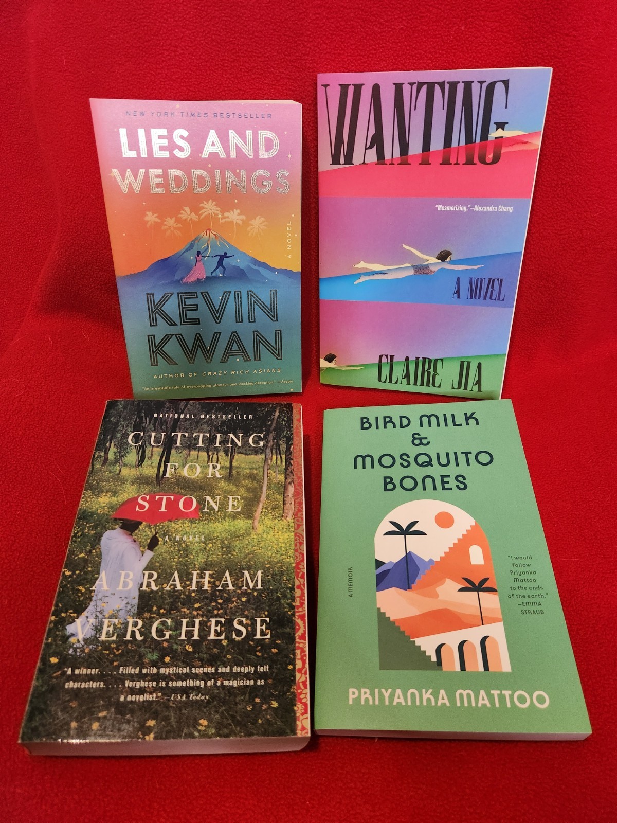 Lot of 4 TPBs Claire Jia, Kevin Kwan, Priyanka Mattoo, Abraham Verghese Like New