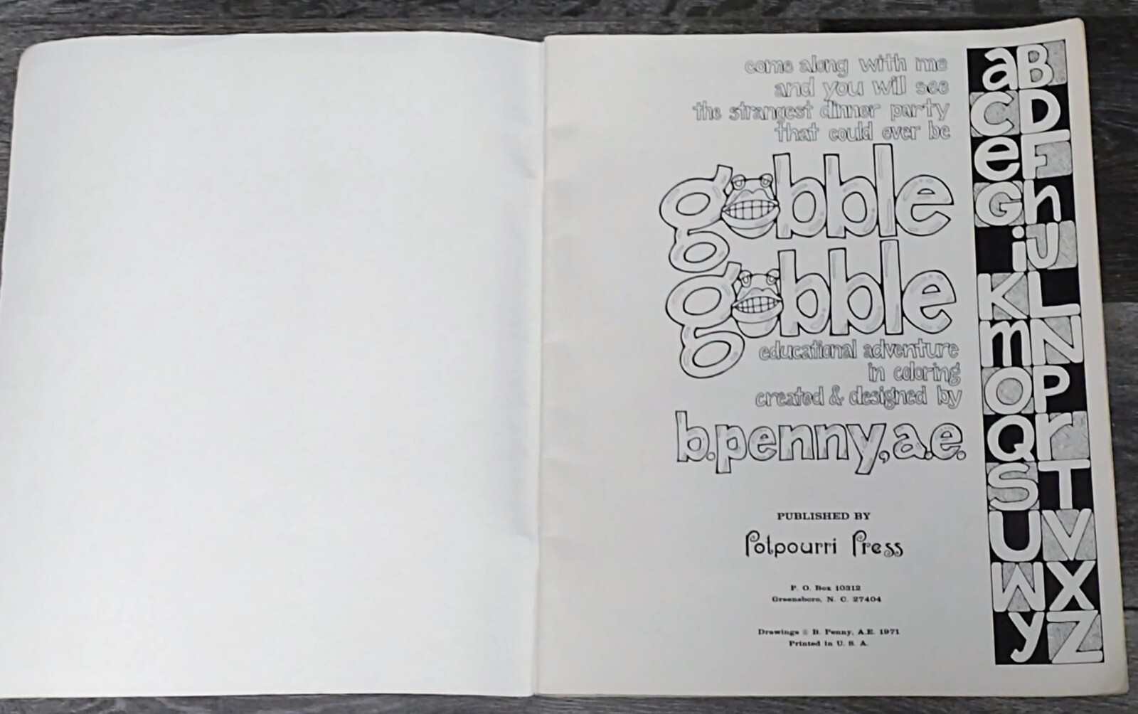 Vtg Coloring Book Potpourri Press Gobble Gobble Educational Adventure 1971