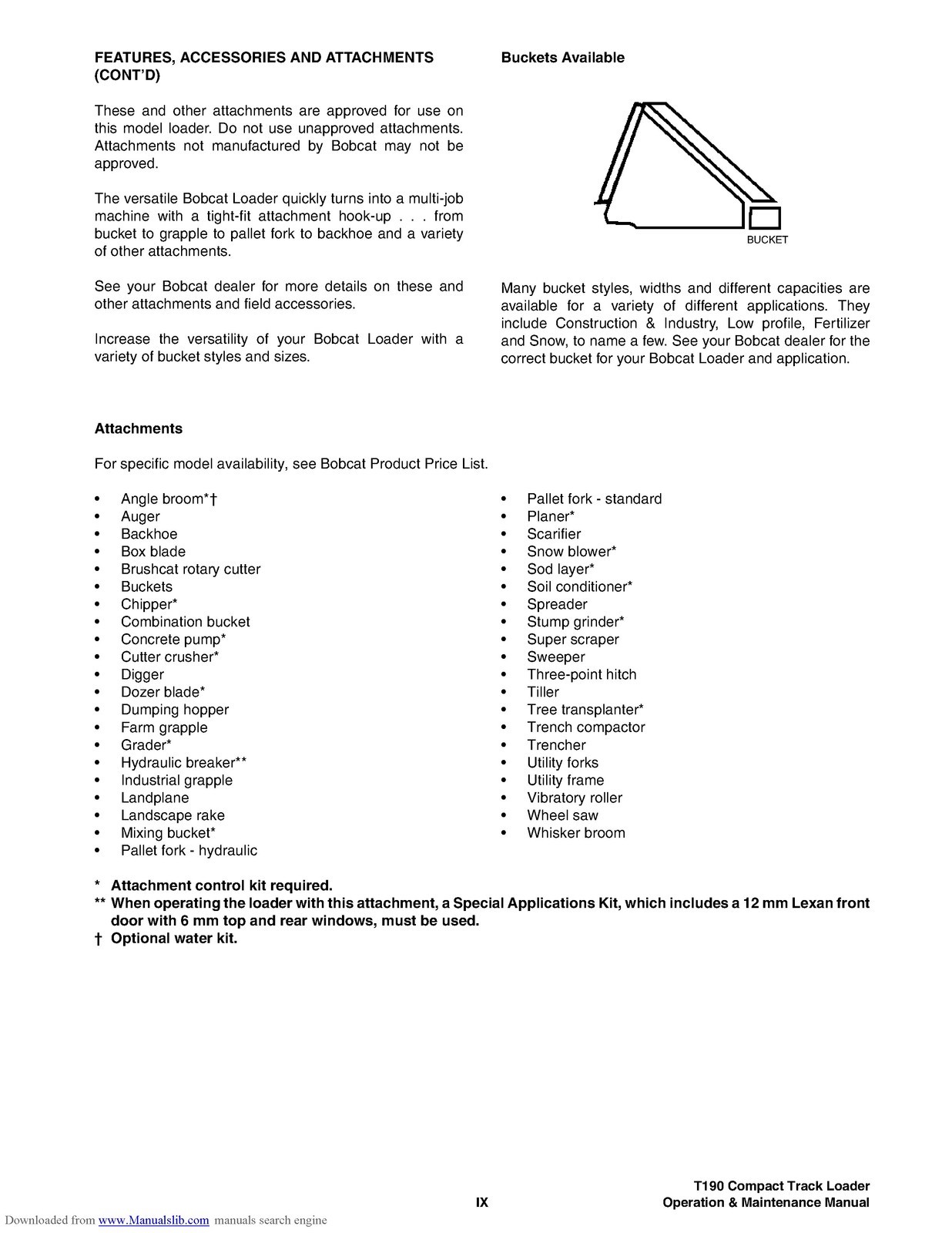BOBCAT T190 Operation Maintenance Manual 2006 SN 531711001 Up – WIRE BOUND