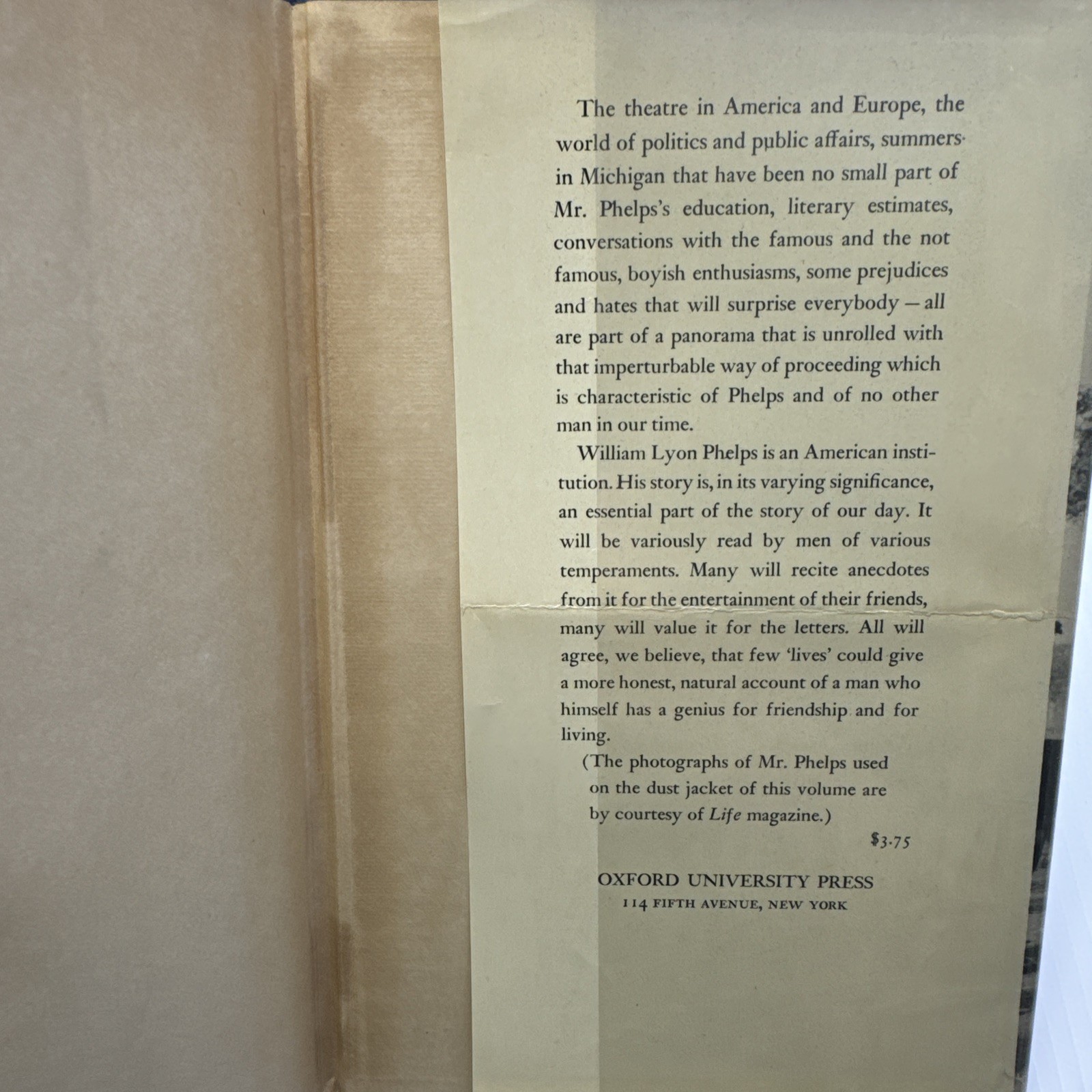 William Lyon Phelps Autobiography with Letters Second Print 1939 Oxford Press HC