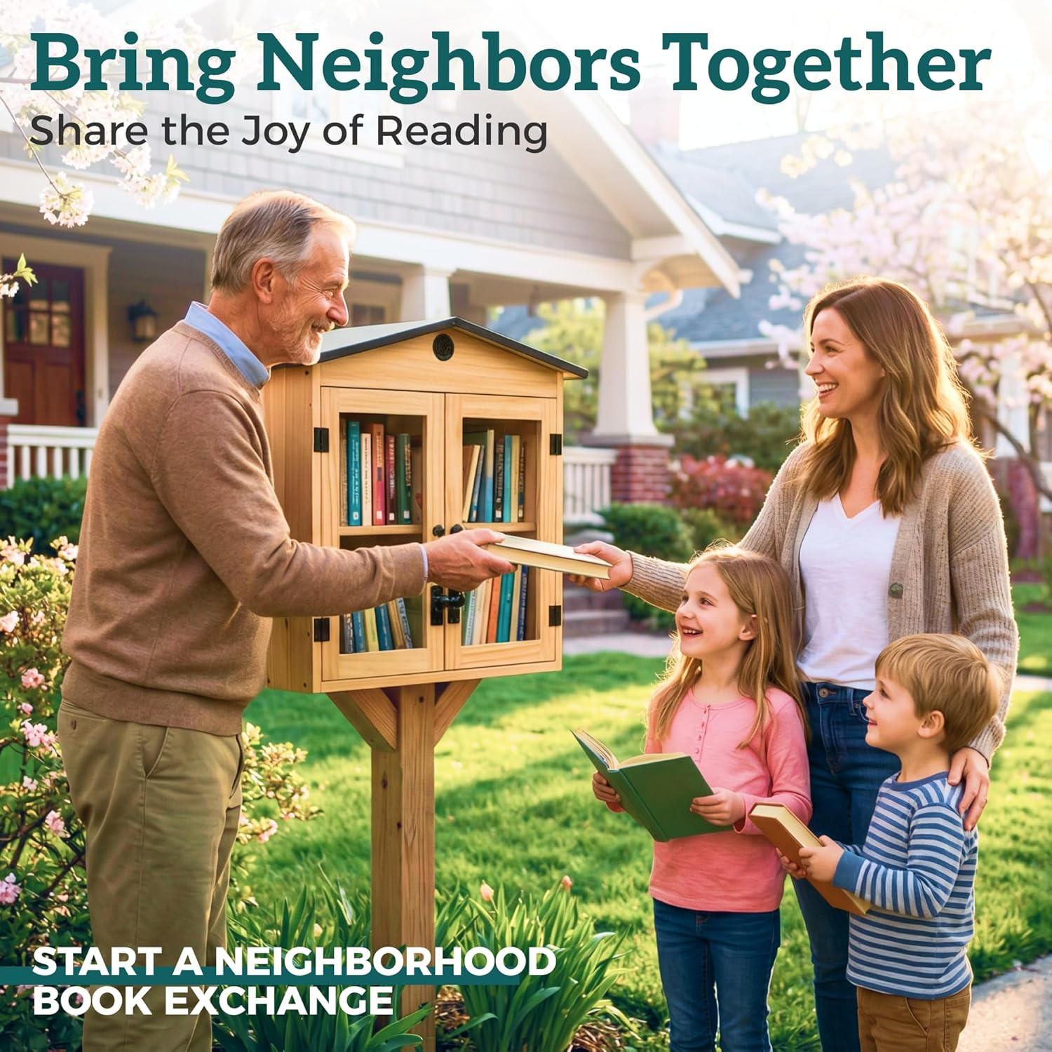 Little Library Box Outdoor Kit – Solid Wood Free Little Library with Metal Roof