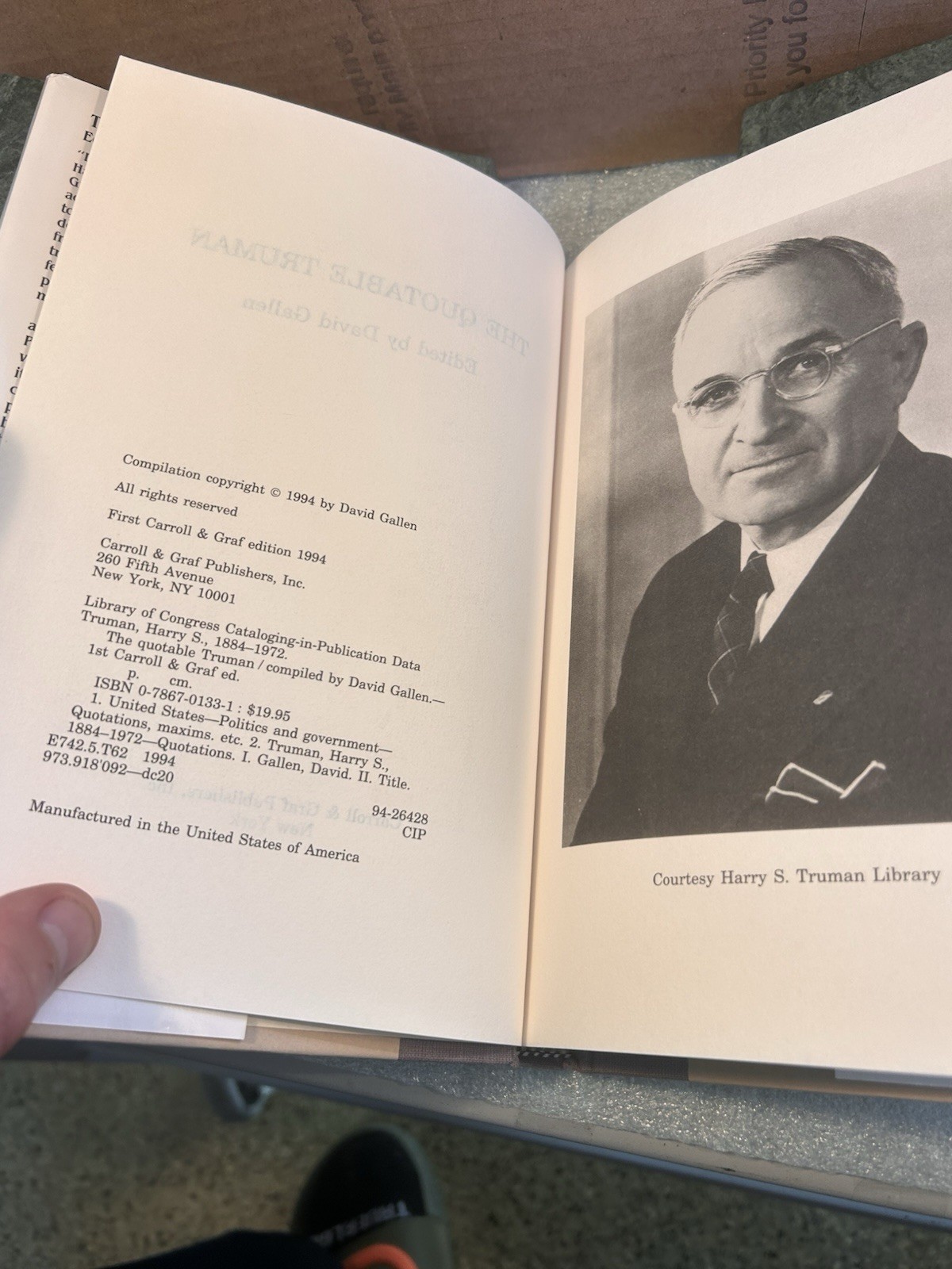 THE QUOTABLE TRUMAN By David Gallen – Hardcover **Mint Condition**