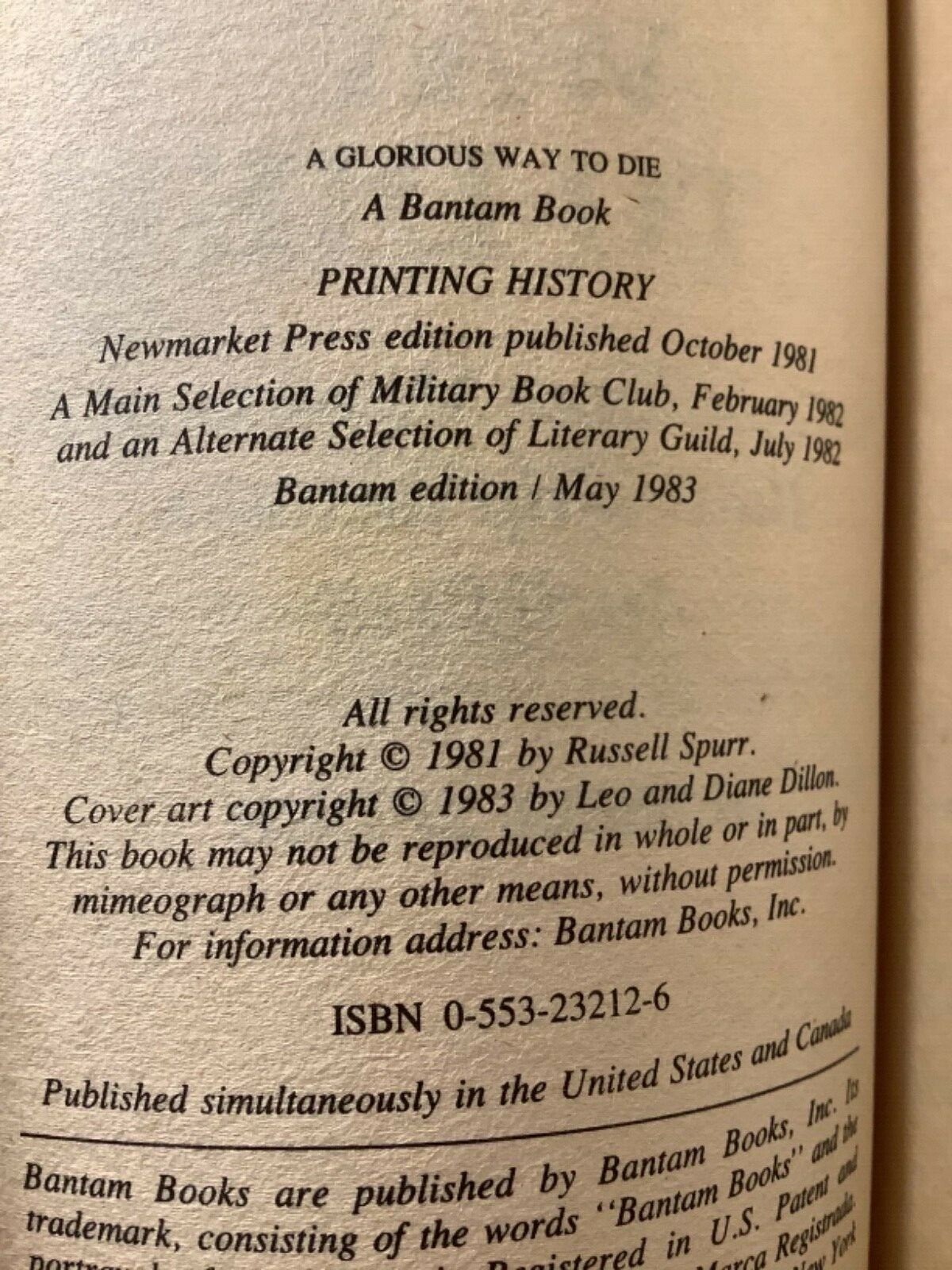 A Glorious Way To Die by Russell Spurr. A Bantam Book.