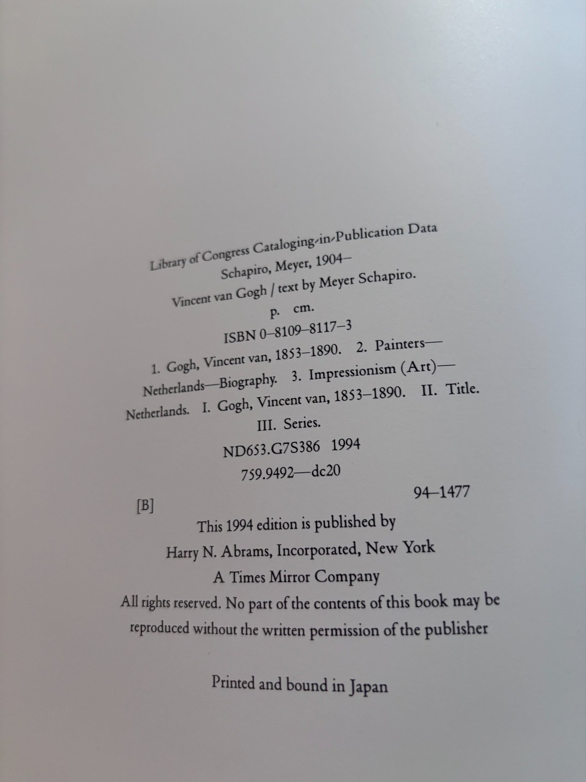 Van Gogh by Meyer Schapiro (1994, large format Hardcover) 132 pages in English