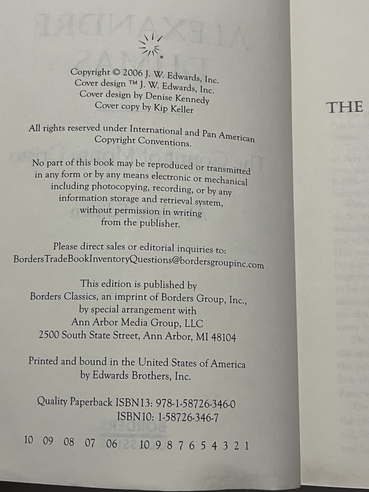 Count of Monte Cristo Alexandre Dumas Abridged Borders Classics Edition 2006