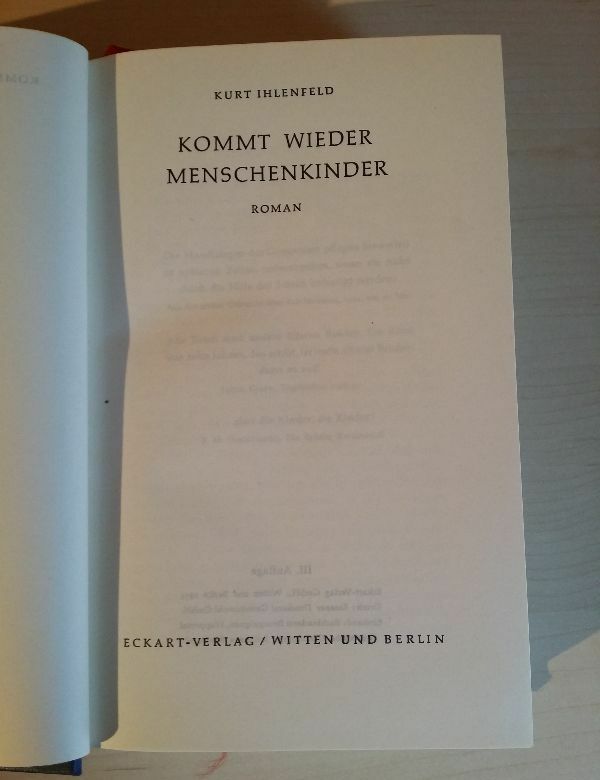 Children of Men Novel Curt Ihlenfeld Eckart-Verlag 1955 677 Pages