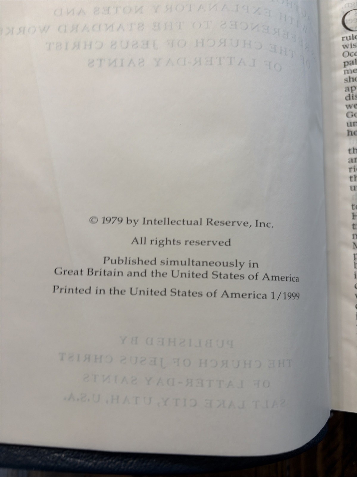 Blue Simulated Leather Large Print LDS Bible 9-1/2” X 6-1/2” Indexed Clean