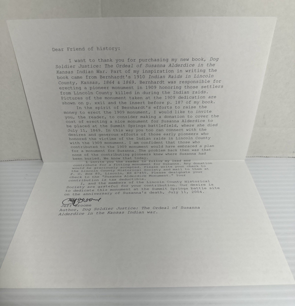 Dog Soldier Justice Ordeal Susanna Alderdice Kansas Indian War SIGNED Broome