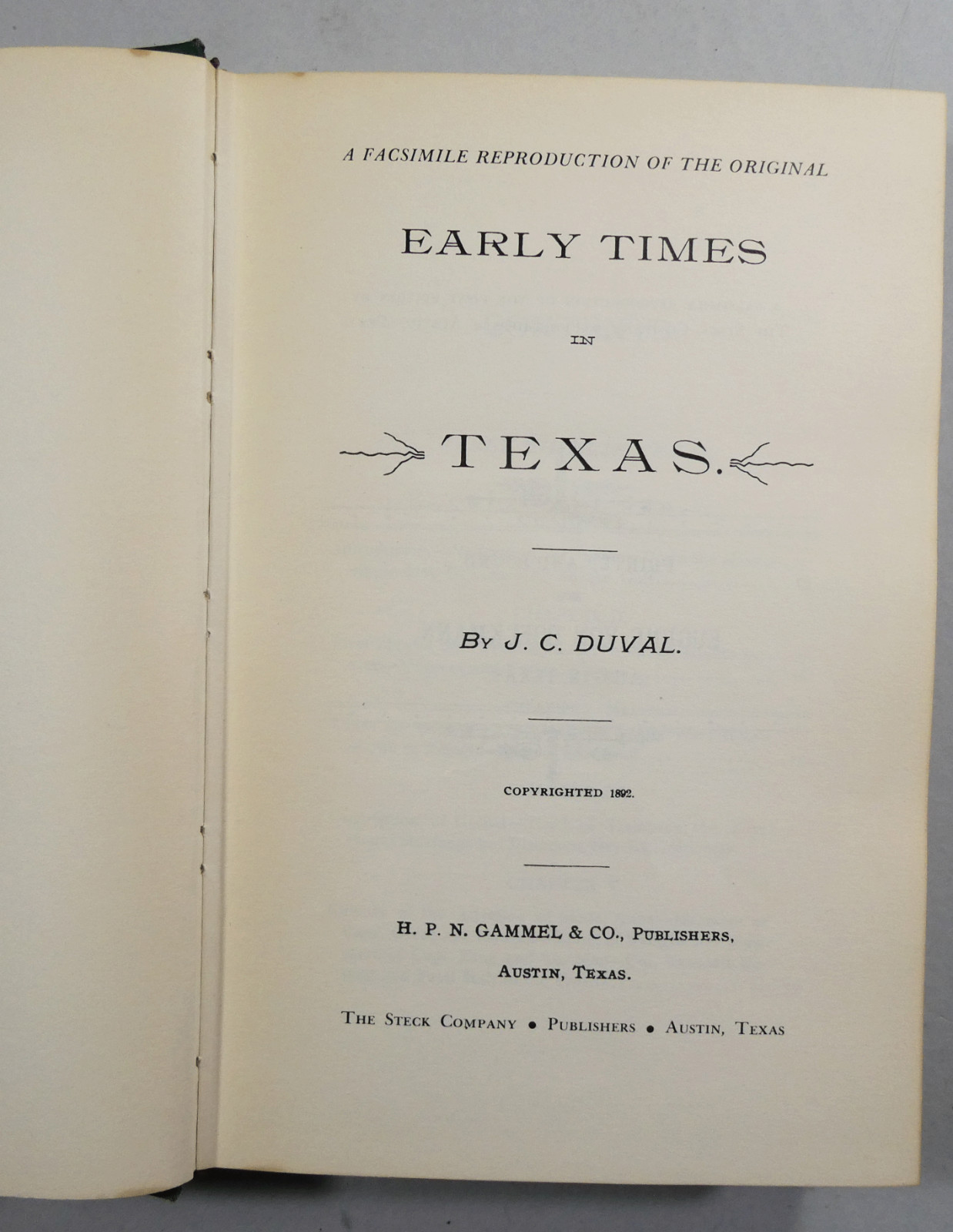Texana EARLY TIMES IN TEXAS by J C Duval Steck facsimile reprint of the original