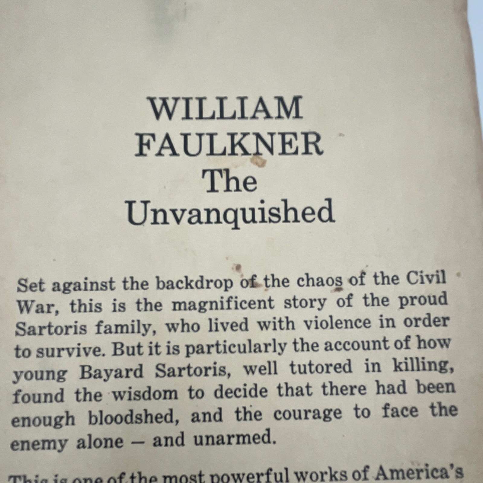 William Faulkner – The Unvanquished Paperback First Printing Signet