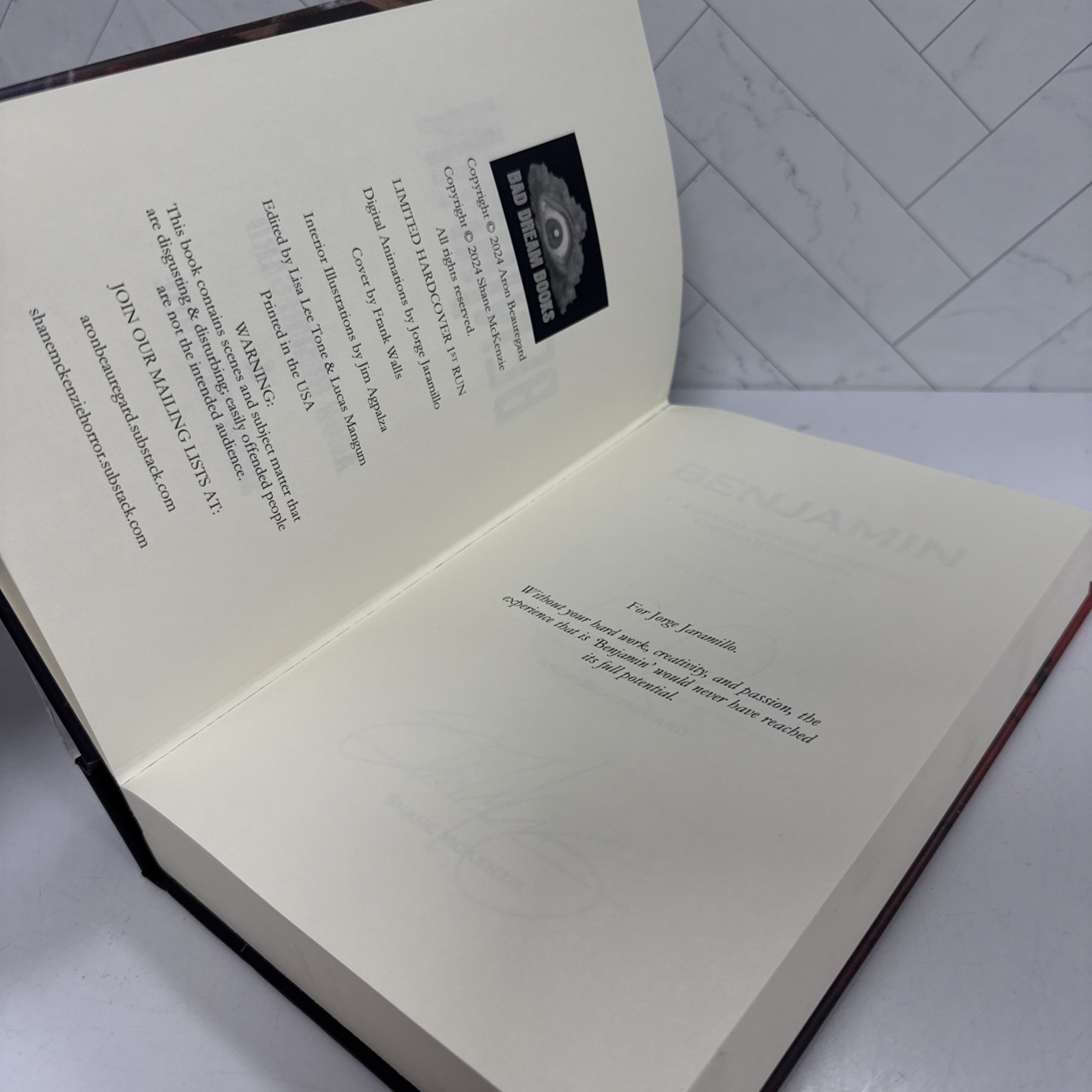 Benjamin Aaron Beauregard Shane McKenzie Hardcover Dual Signed Numbered Edition