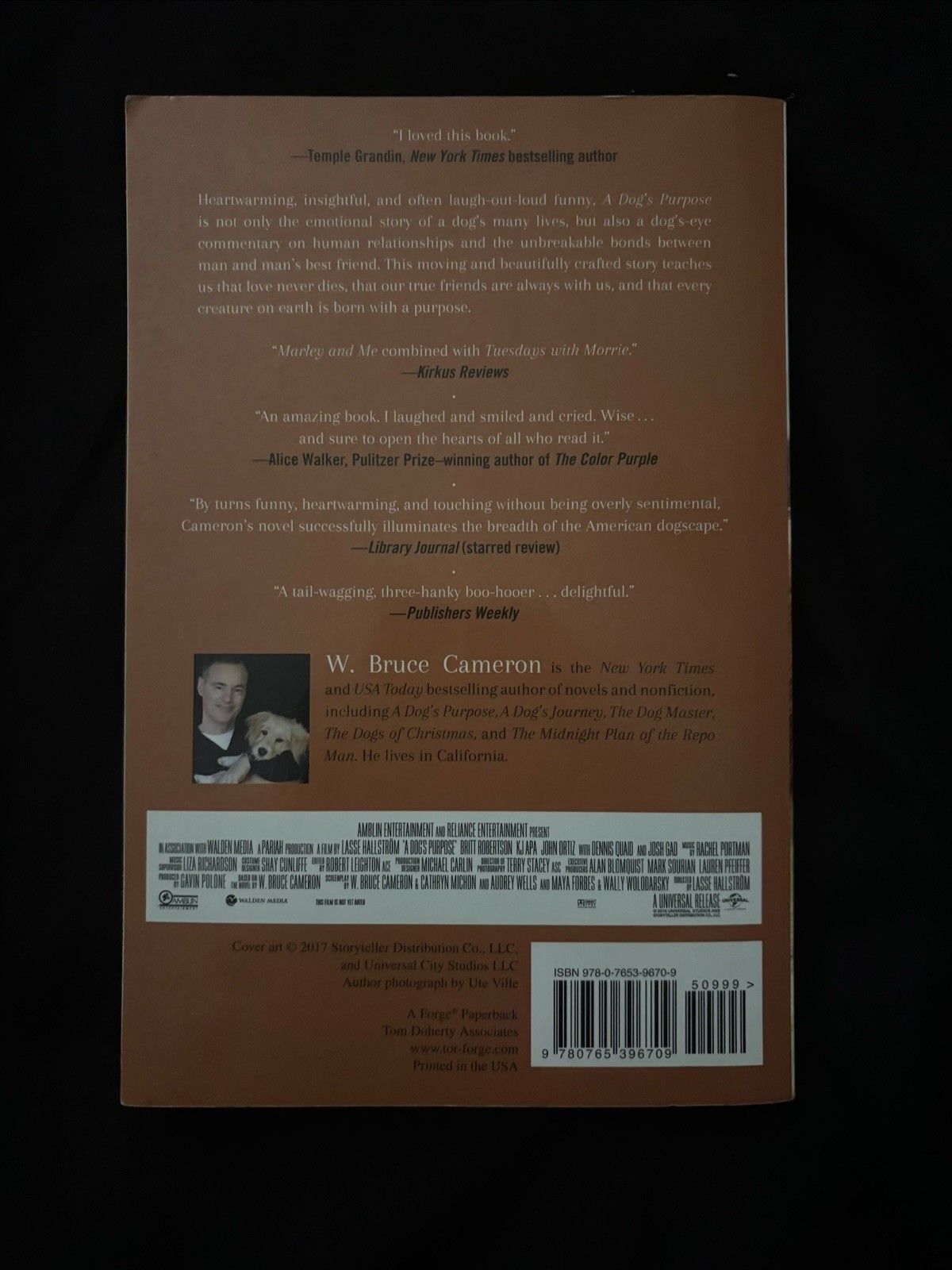 W. Bruce Cameron A Dog’s Purpose Paperback Forge Film/TV Adaptation