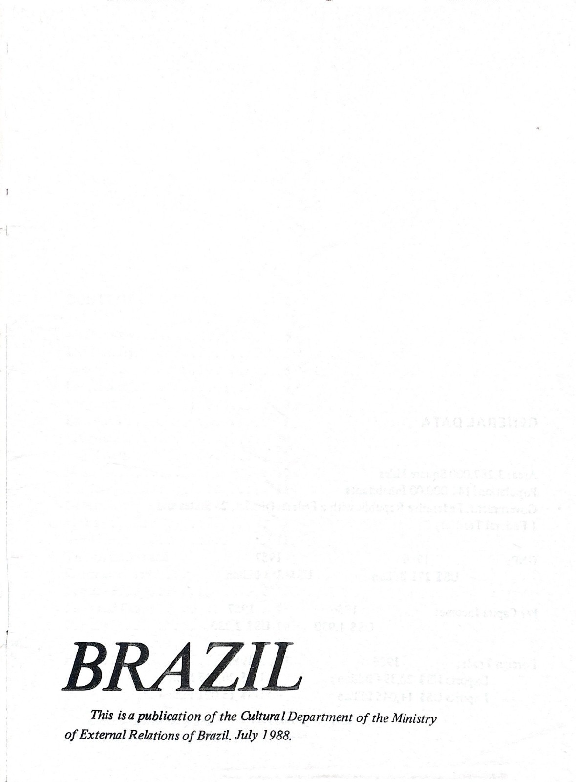 Brazil 28 Pages Information Brochure by Ministry of External Relations 1988