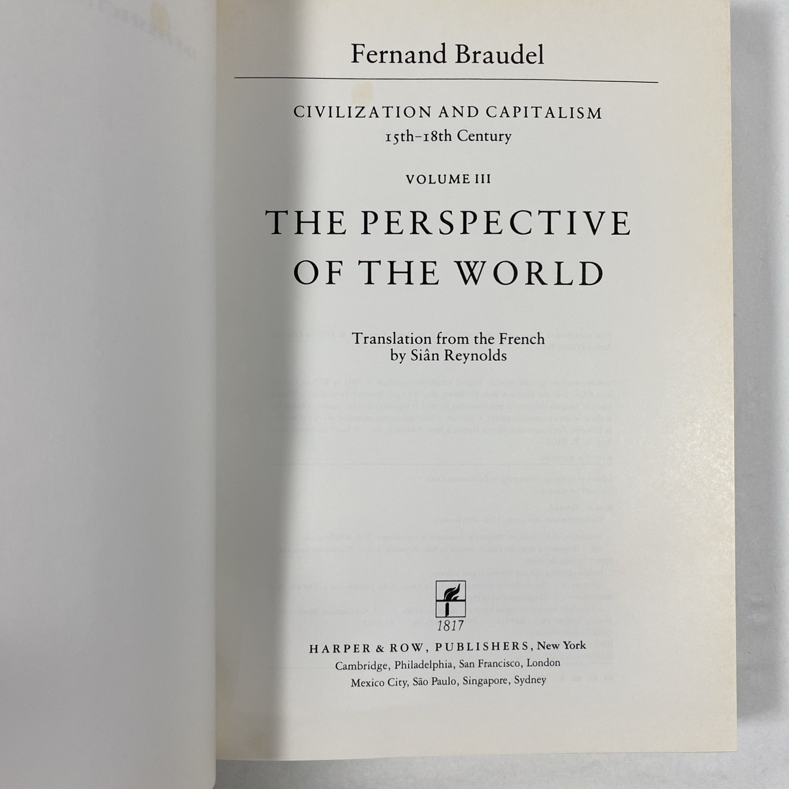 Civilization & Capitalism 15th-18th Century 3 Vol Set Fernand Braudel 1st US Ed