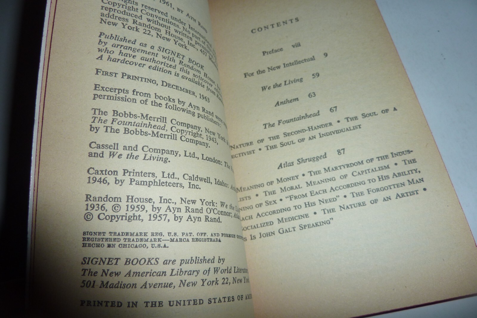 FOR THE NEW INTELLECTUAL Ayn Rand Vintage PB Signet 1963 1st Print Nice Copy