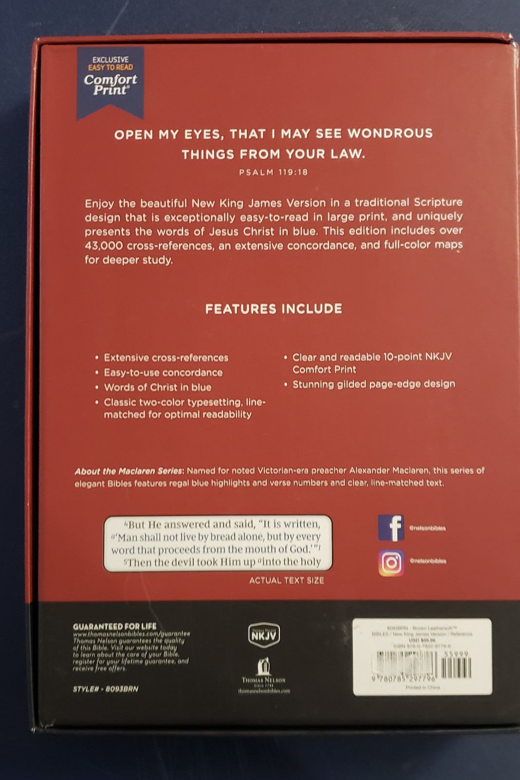 NKJV, Large Print Thinline Reference Bible, Blue Letter, Maclaren Series,…