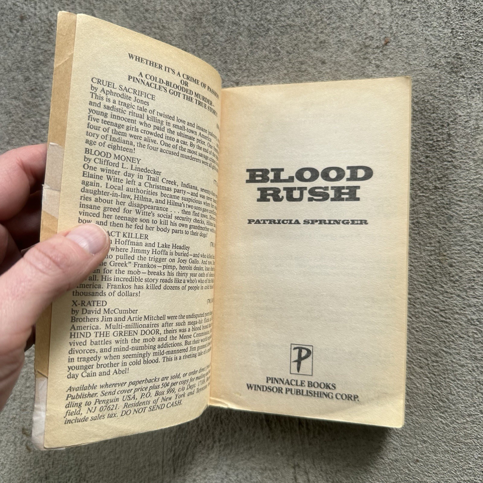 BLOOD RUSH By Patricia Springer Pinnacle True Crime Paperback 1994 OOP