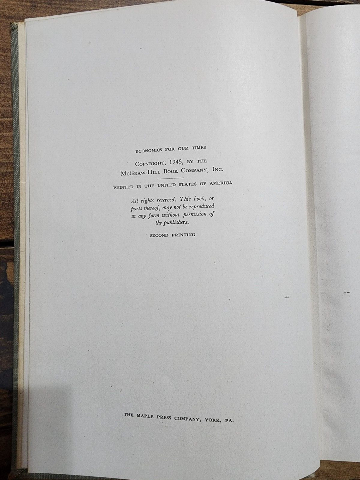 Economics For Our Times By Augustus H. Smith (Hardcover, Second Printing 1945)