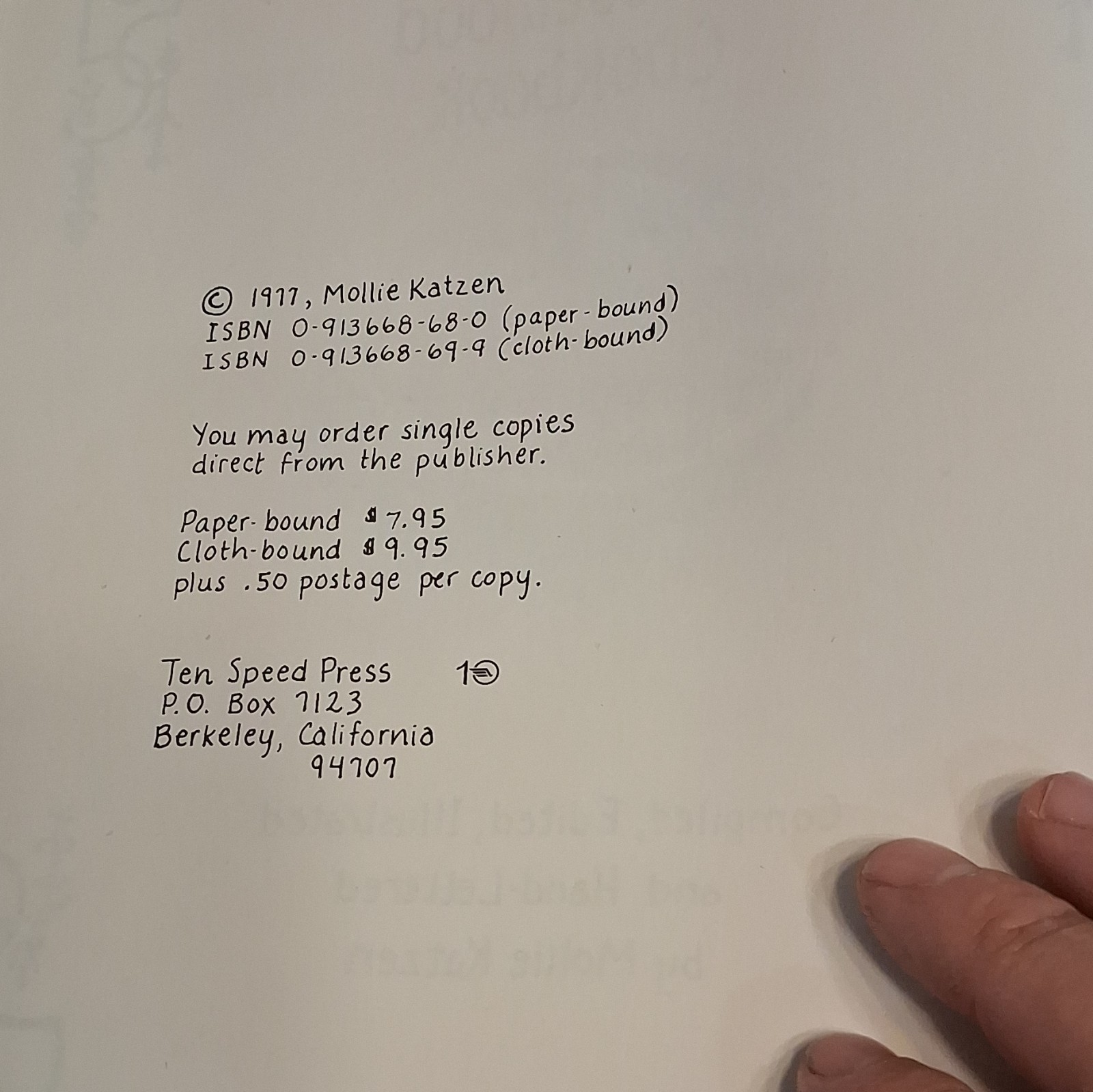 Mollie Katzen Moosewood Cookbook Paperback Ten Speed Press 1977 Moosewood Series