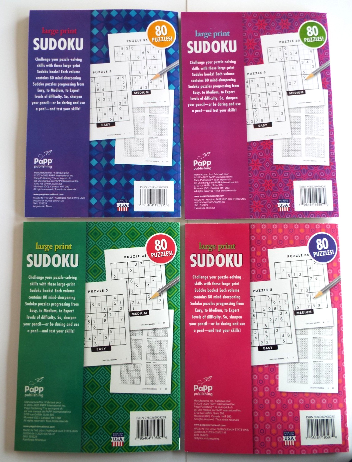 4 Large Print Sudoku Puzzle Books: Volumes 35, 36, 37 & 38 NEW** ~ 80 puzz. ea