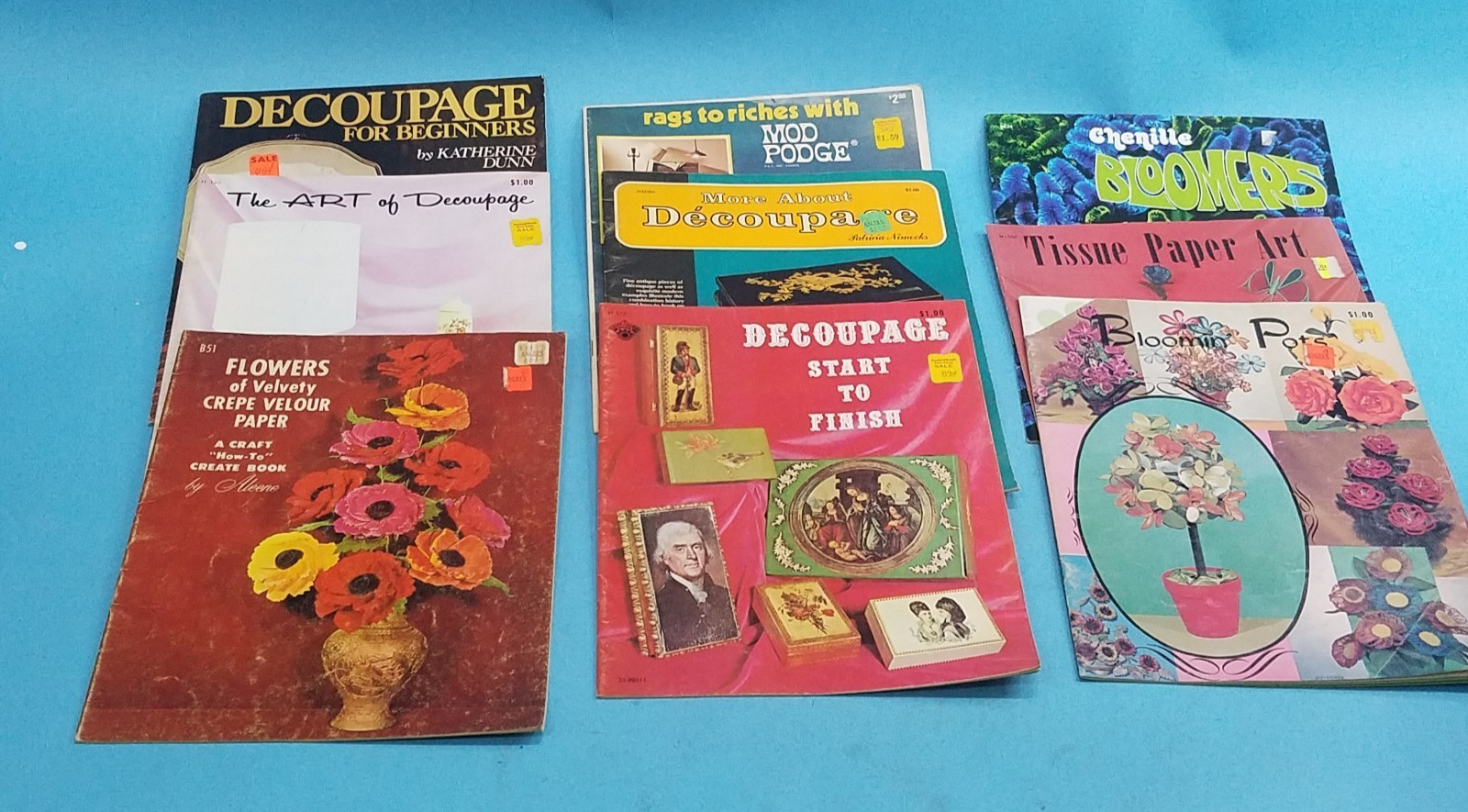 Lot of 9 Decoupage for Beginners miscellaneous arts and crafts books 1960s 70s