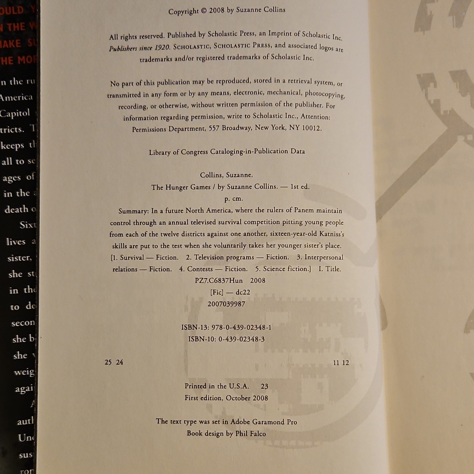 The Hunger Games Book 1 Hardcover 2008 Scholastic 1st Edition
