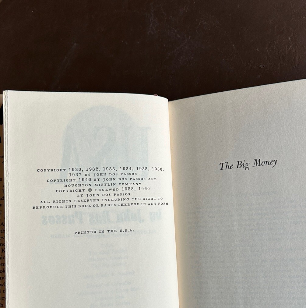 USA Trilogy by John Dos Passos; The 42nd Parallel; 1919; The Big Money 1960 HCDC
