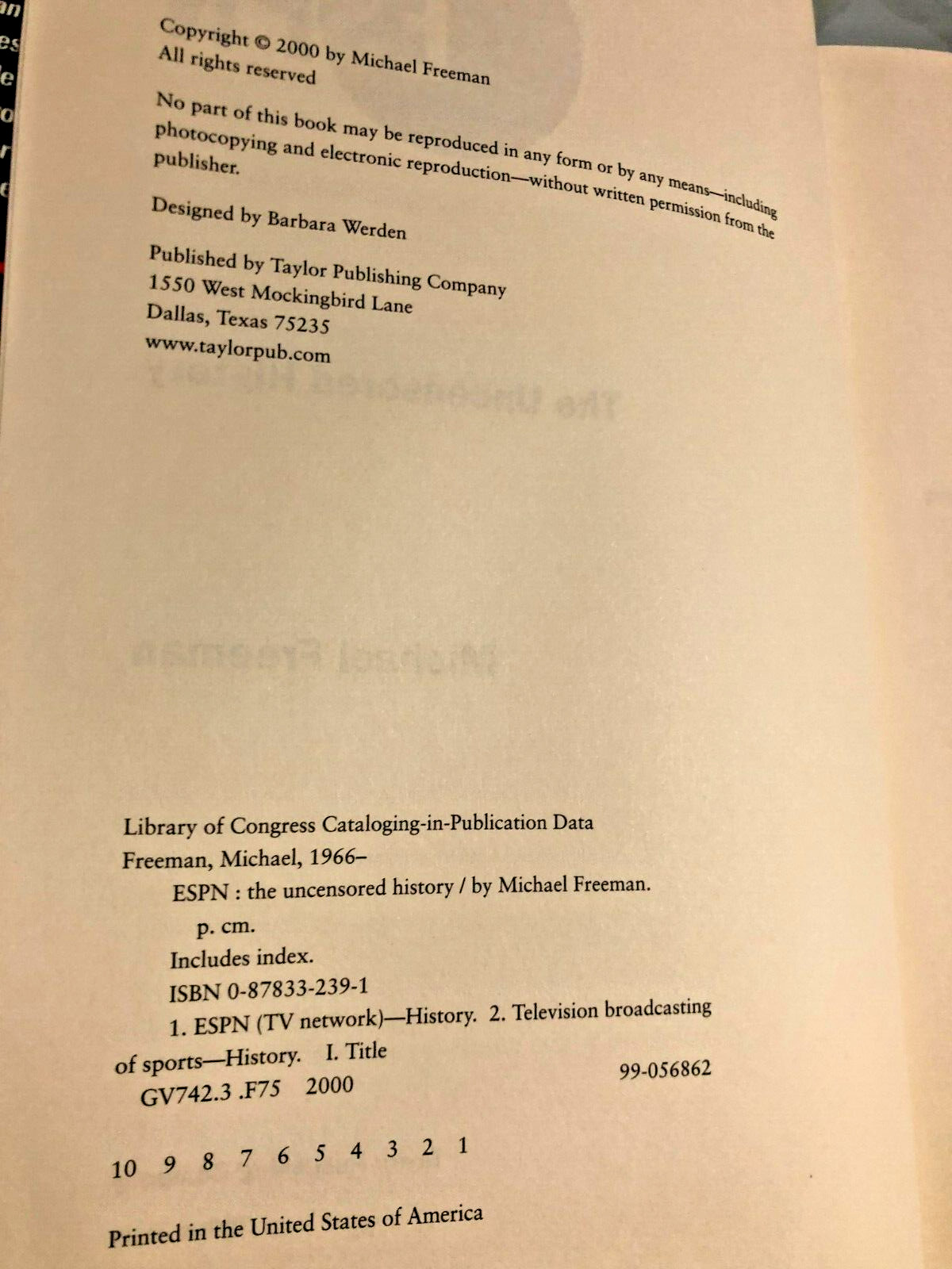 RARE 1ST EDITION! ESPN : The Uncensored History by Michael A Freeman (2000) FINE