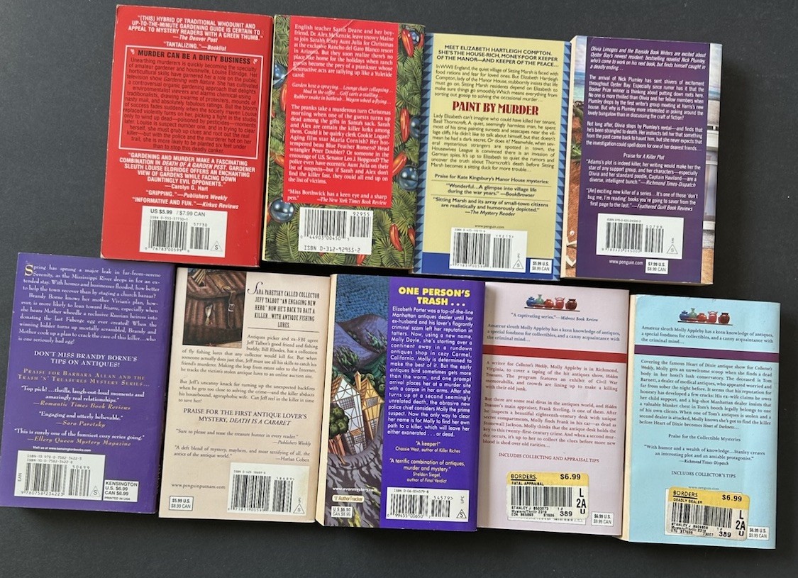 Lot of 9 Cozy Mystery PB Books Mixed Authors Antiques Collectibles Gardening