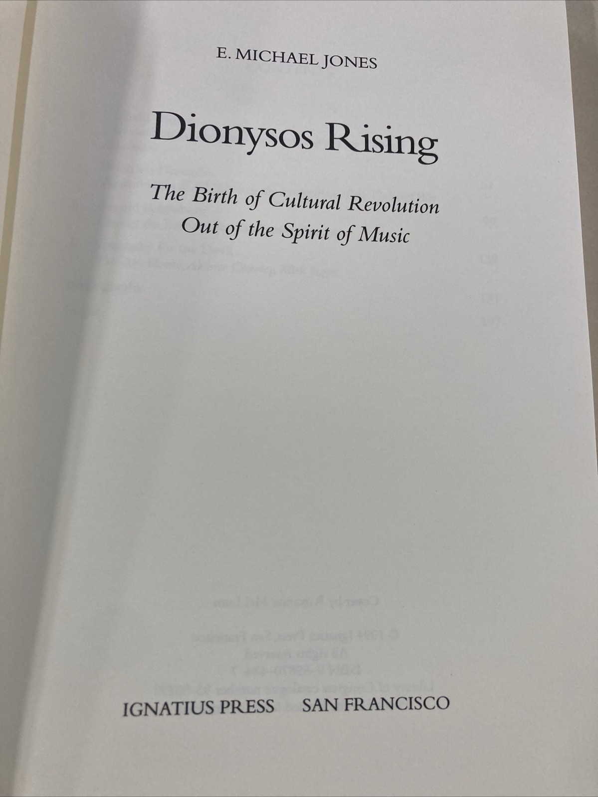 Dionysos Rising SC Michael Jones 1994 Ignatius Press Acceptable