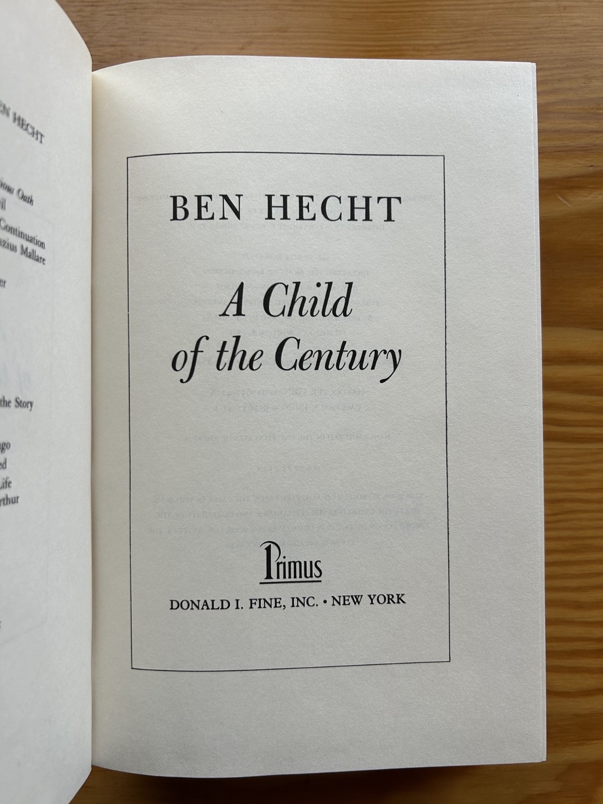 A Child of the Century by Ben Hecht – 1985 Primus 1st Print Hardcover w/DJ