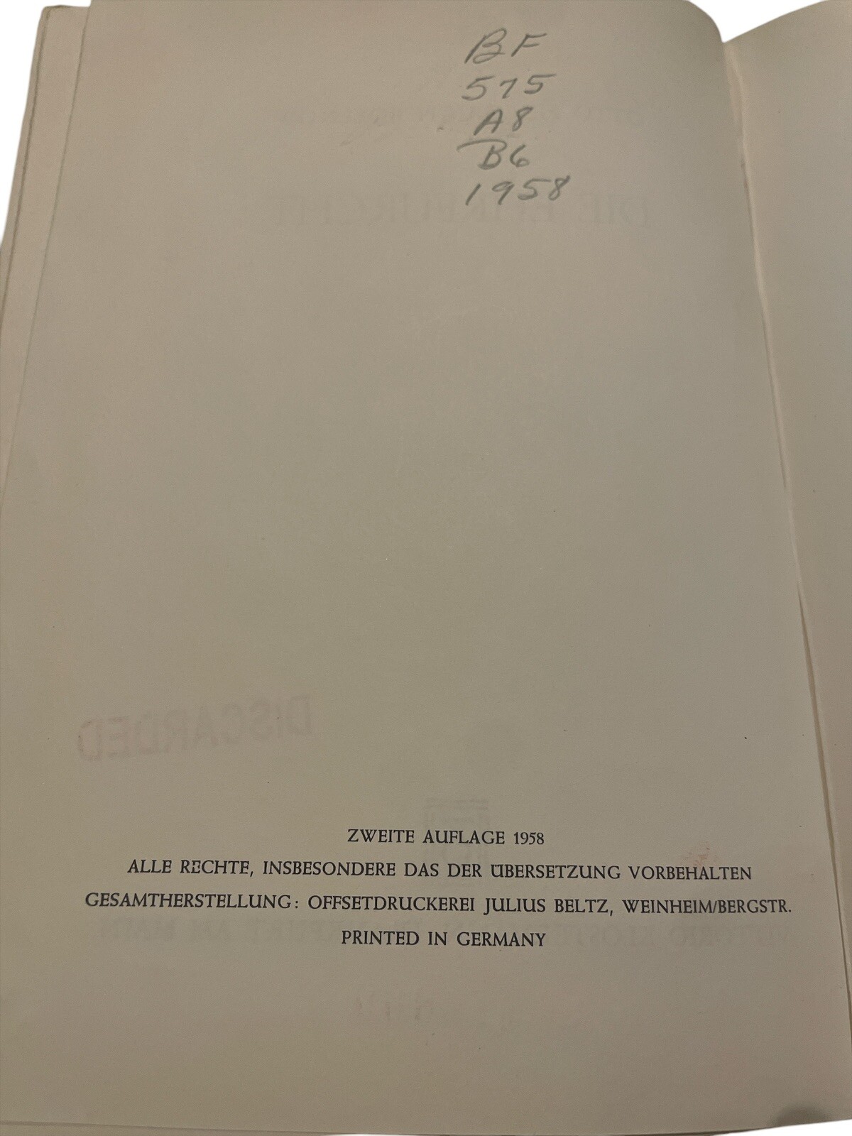 Otto Friedrich Bollnow Die Ehrfurcht 1958 Hardcover Vittorio Klostermann Pub.