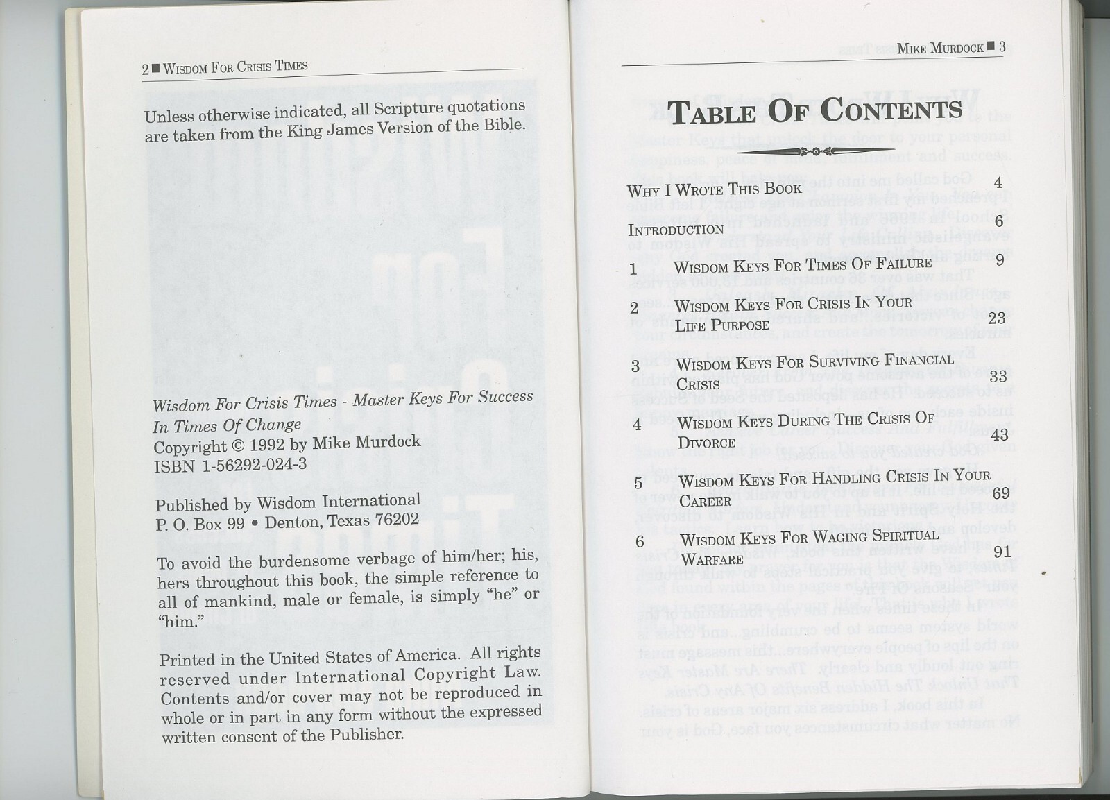Wisdom For Crisis Times Paperback Book by Mike Murdock 252 Pages 8 3/8″
