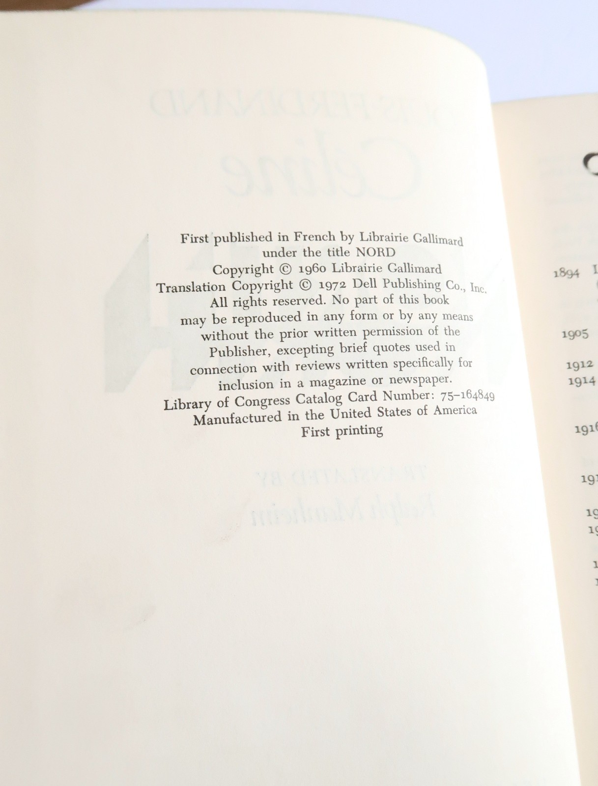 North by Louis-Ferdinand Celine 1972 HC/DJ 1ed