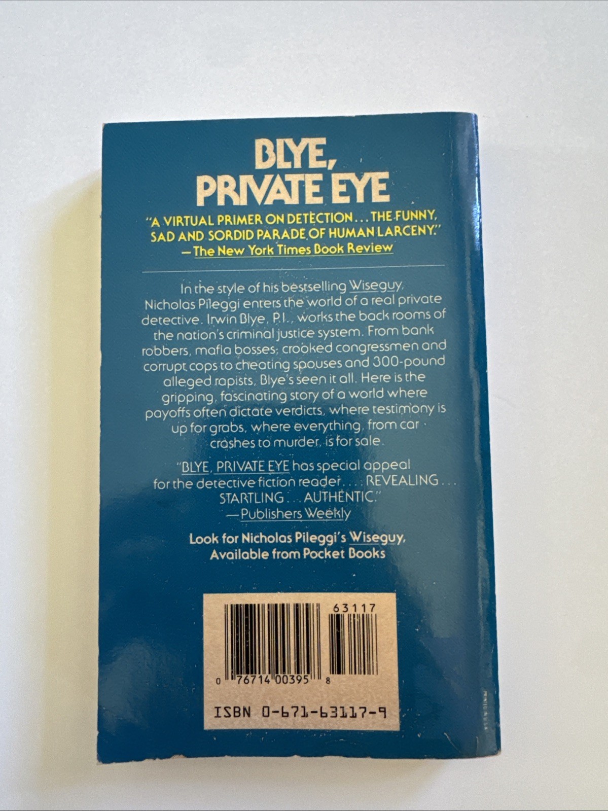 Blye, Private Eye by Nicholas Pileggi (1987, Mass Market) A4