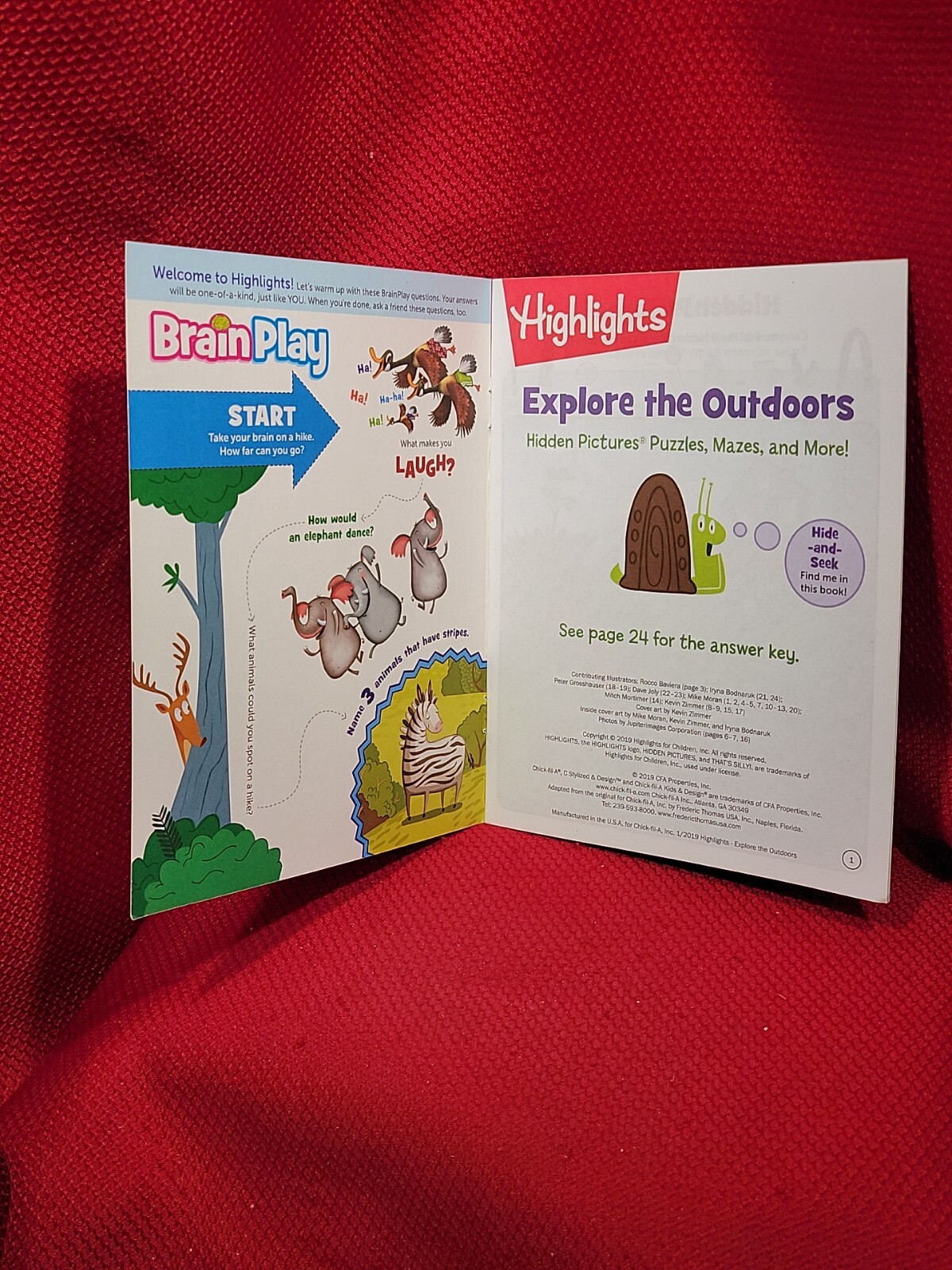 EXPLORE THE OUTDOORS Highlights Chic-Fil-A puzzle maze activity promo Book 2019