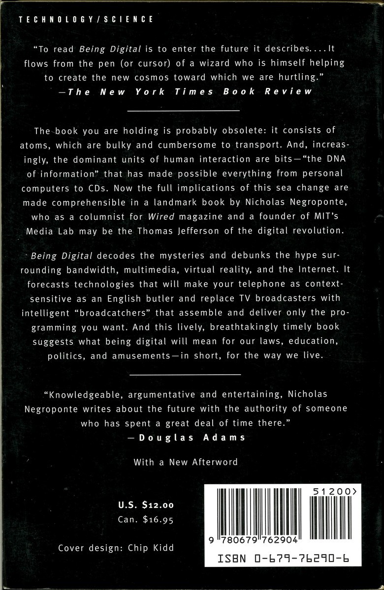 Being Digital, Nicholas Negroponte, PB Very Good 9780679762904
