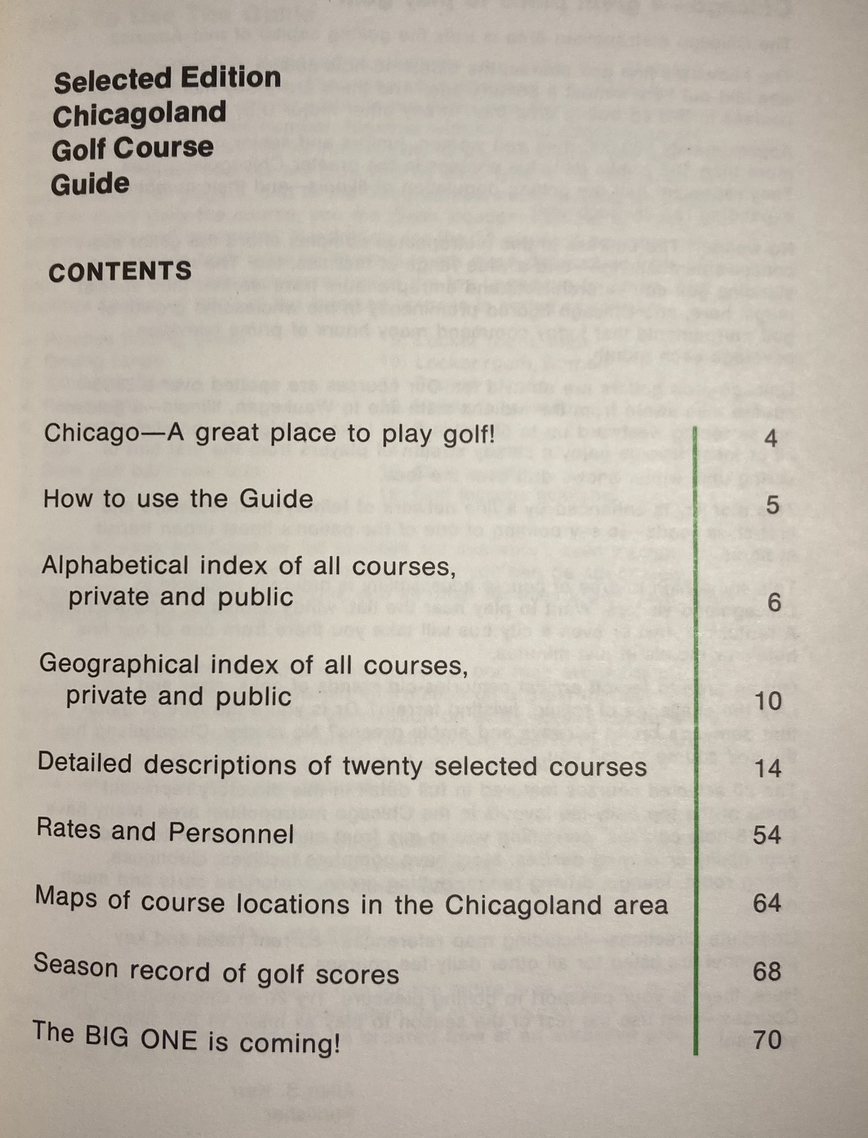 VINTAGE CHICAGOLAND GOLF COURSE GUIDE. 1974. Private & Public Courses. 70 Pages.