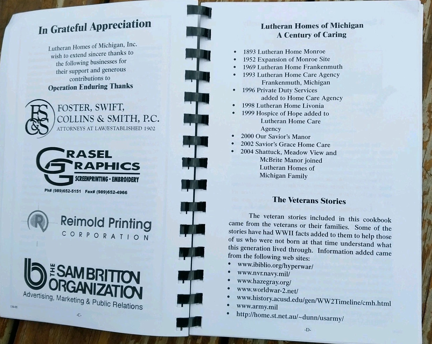 Lutheran Veterans Operation Enduring Thanks MI Michigan Recipes 246 Pages (2005)