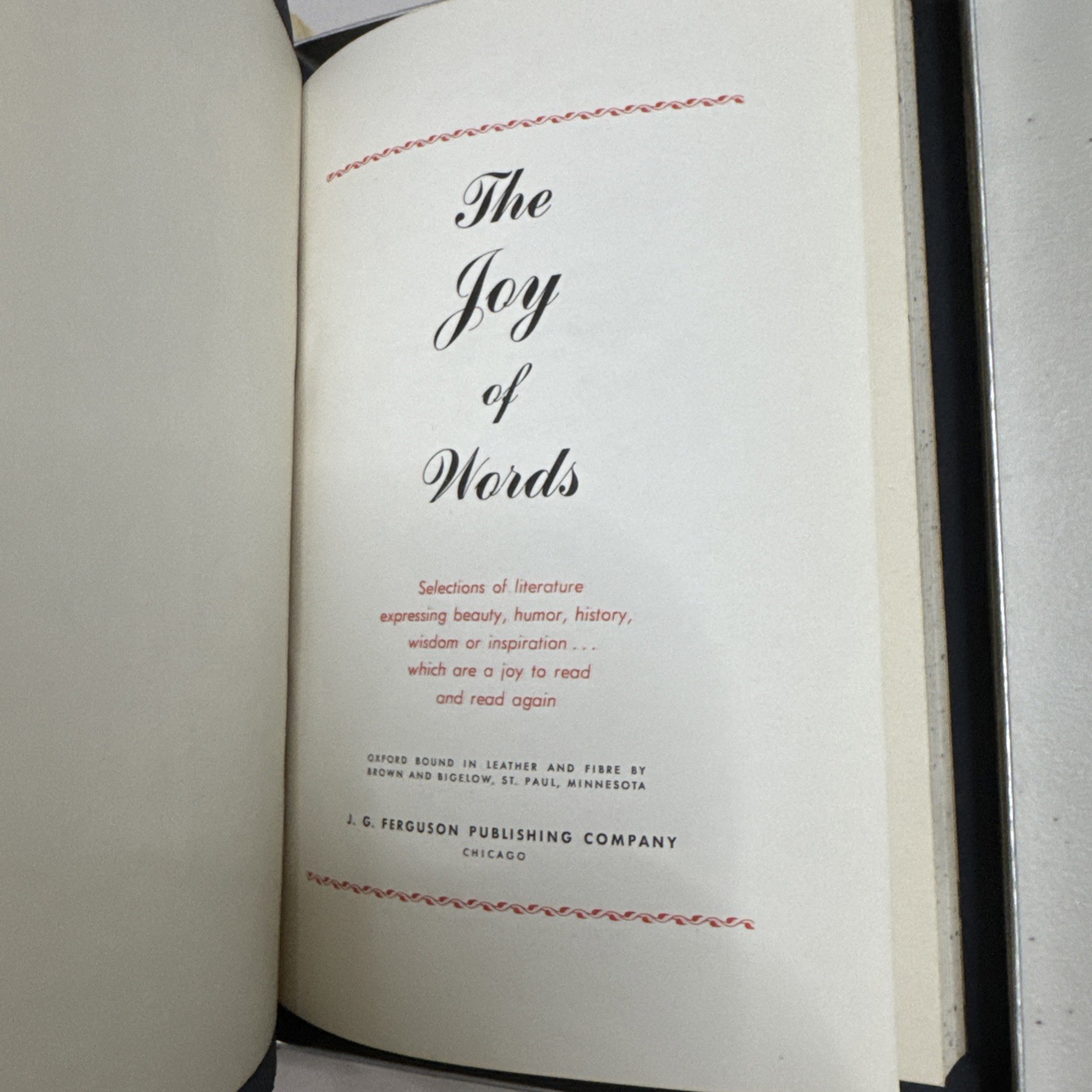 The Joy Of Words Selections of Literature, Leatherette 1960 Ferguson Publishing