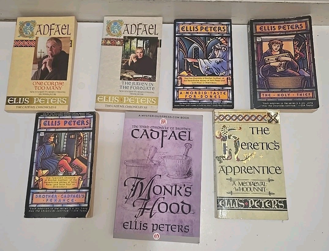 7 Book Lot of Writer Ellis Peters Paperbook Books with “Heretic’s Apprentice” +