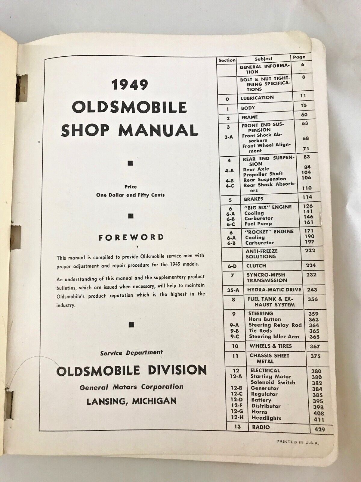 1949 ORIGINAL OLDSMOBILE 6 AND 8 SHOP MANUAL: 436 PAGES OF GOOD STUFF CAR BOOK
