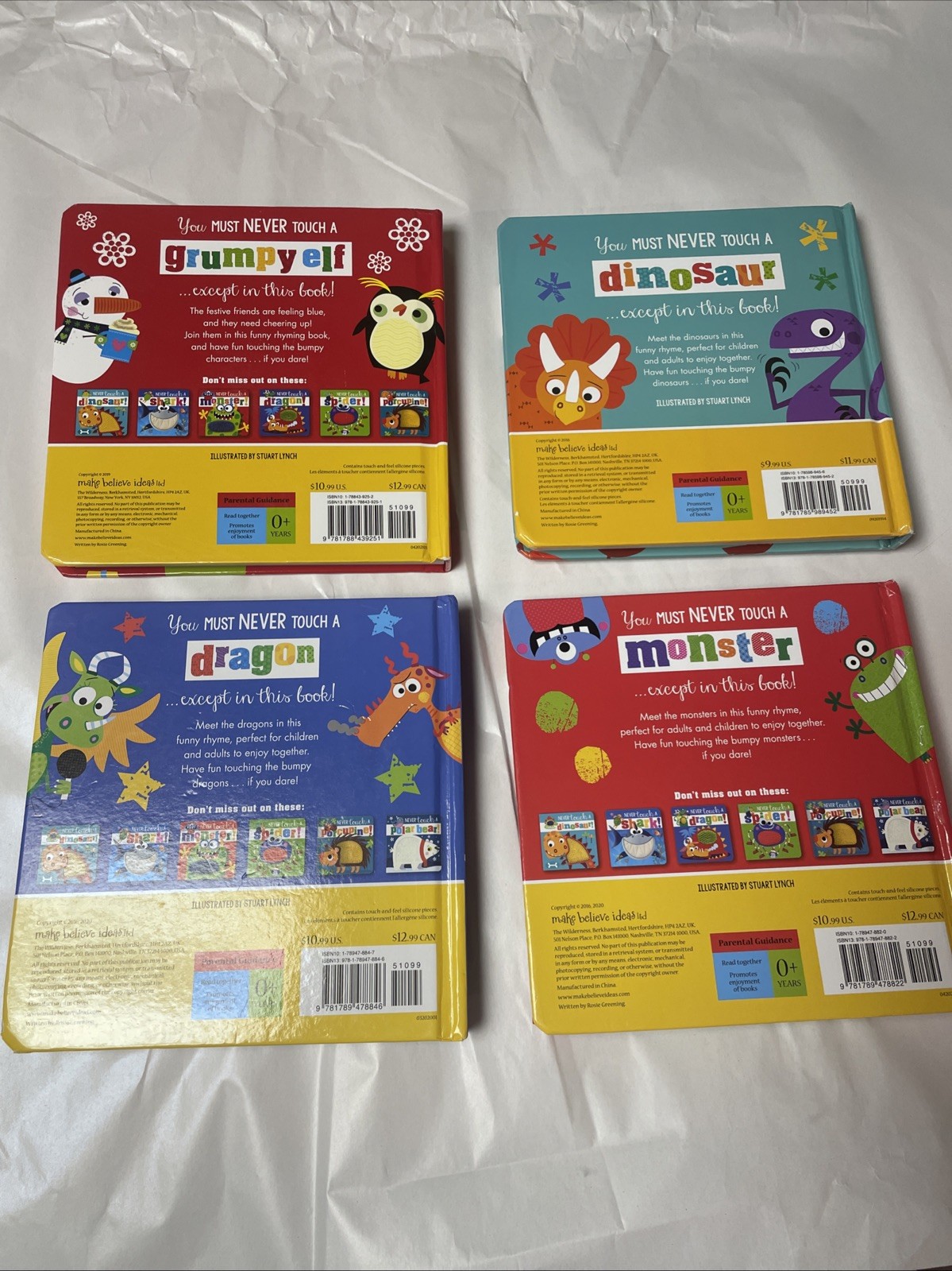 Never Touch A Book Collection of 4 Children’s Books Dinosaur,Monster, Dragon,elf