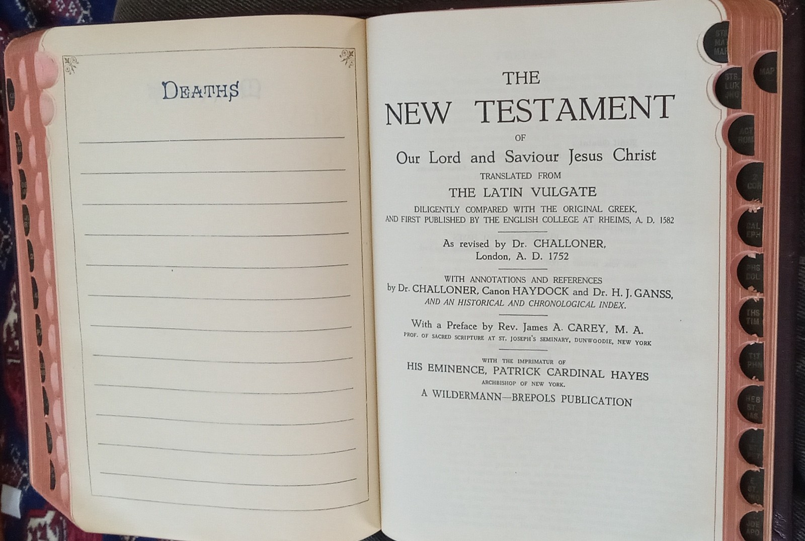 ANTIQUE DOUAY RHEIMS CATHOLIC VULGATE BIBLE; FINE BINDING FULL LEATHER
