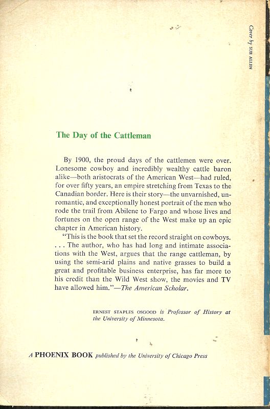 THE DAY OF THE CATTLEMAN – Ernest Osgood – WESTERN HISTORY – COWBOYS & RUSTLERS